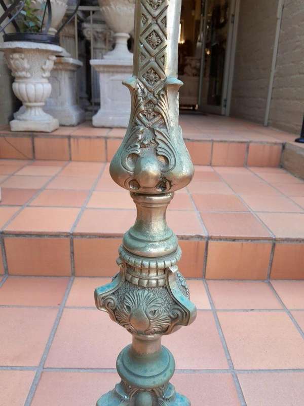A 20th Century Pair Of French Style Brass Floor Candle Holders Of Large Proportion
