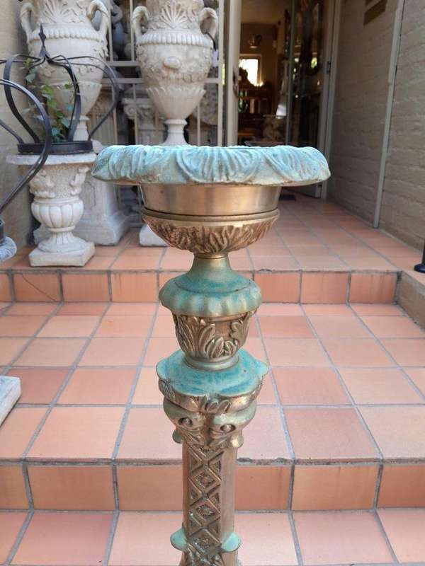 A 20th Century Pair Of French Style Brass Floor Candle Holders Of Large Proportion