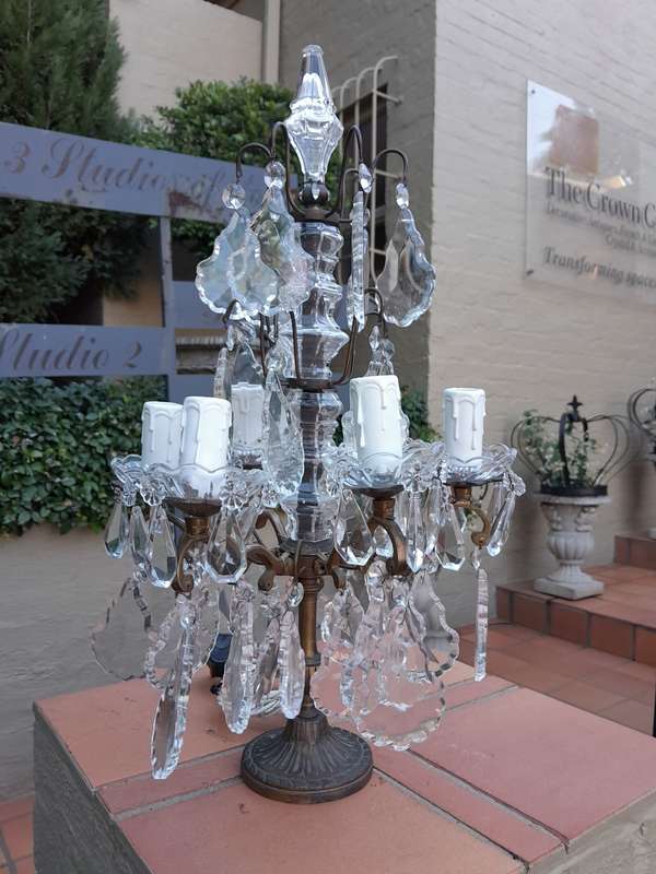 An Early 20th Century French Gilt And Crystal Candelabra Electrified