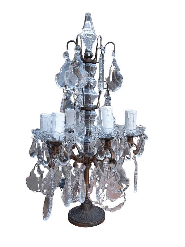 An Early 20th Century French Gilt And Crystal Candelabra Electrified