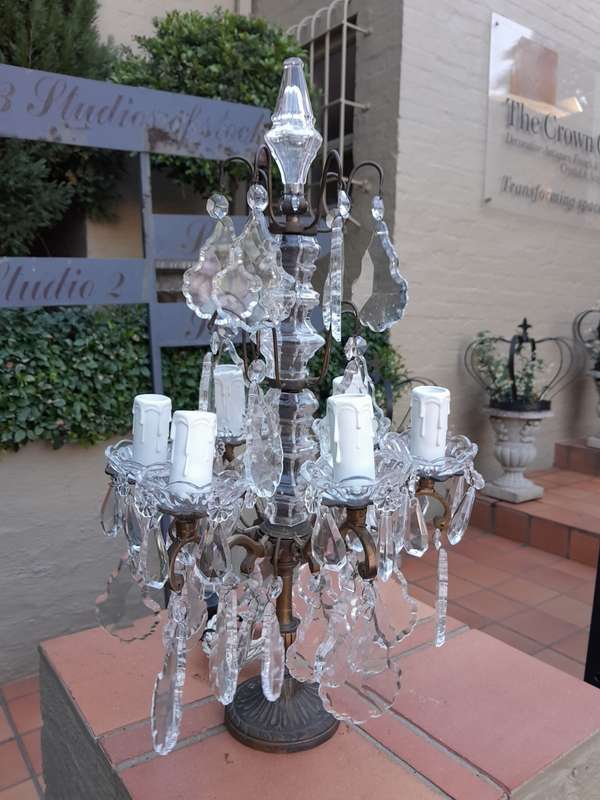 An Early 20th Century French Gilt And Crystal Candelabra Electrified