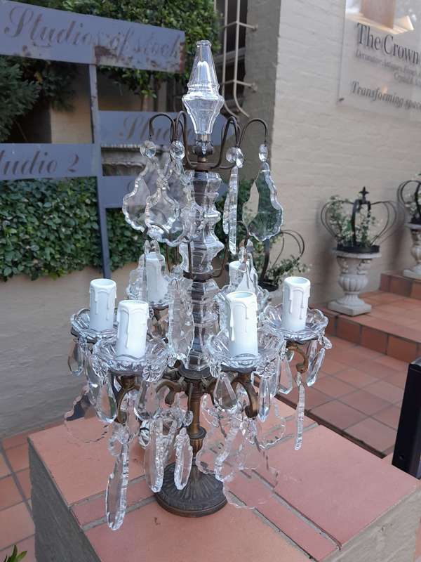 An Early 20th Century French Gilt And Crystal Candelabra Electrified