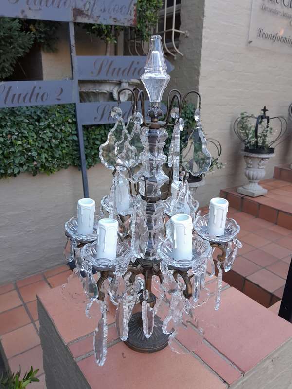 An Early 20th Century French Gilt And Crystal Candelabra Electrified