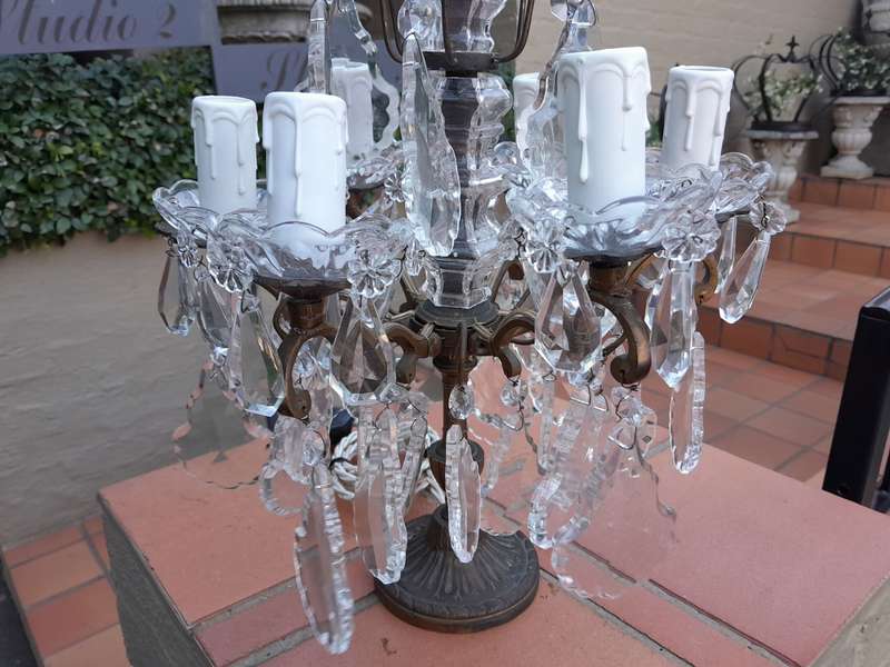 An Early 20th Century French Gilt And Crystal Candelabra Electrified