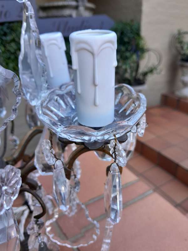 An Early 20th Century French Gilt And Crystal Candelabra Electrified