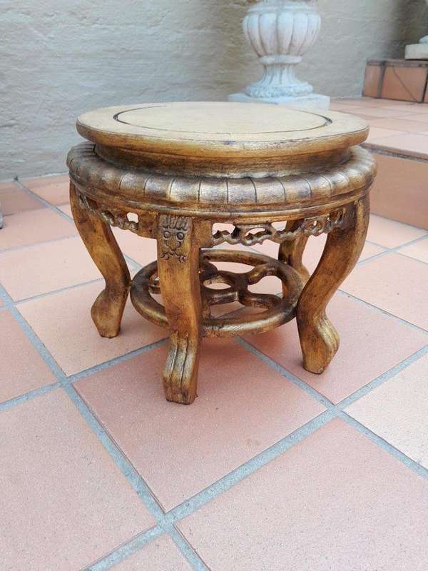 A 20th Century Chinese Ornately Carved Wooden Base / Stand Hand Gilded with Gold Leaf
