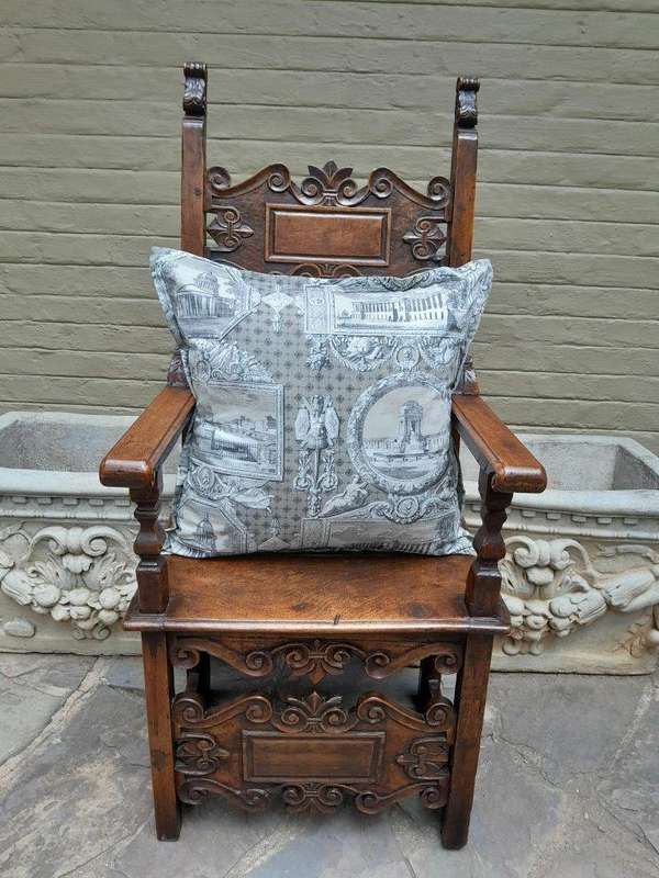 Scatter Cushion With Imported Architectural Design Grey / Cream Fabric and 1x Long Shape Scatter ...
