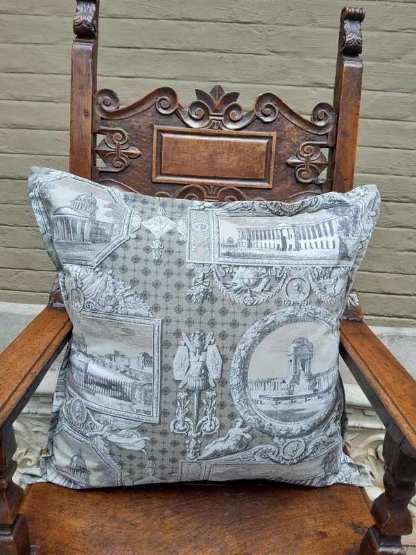 Scatter Cushion With Imported Architectural Design Grey / Cream Fabric and 1x Long Shape Scatter ...