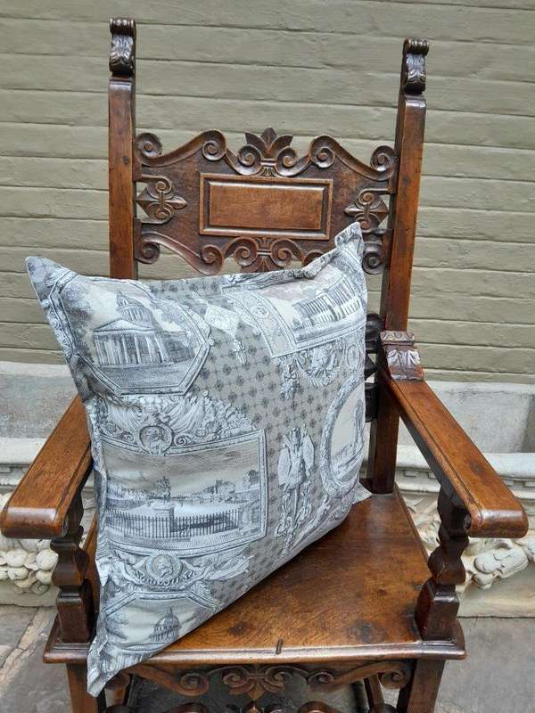Scatter Cushion With Imported Architectural Design Grey / Cream Fabric and 1x Long Shape Scatter ...