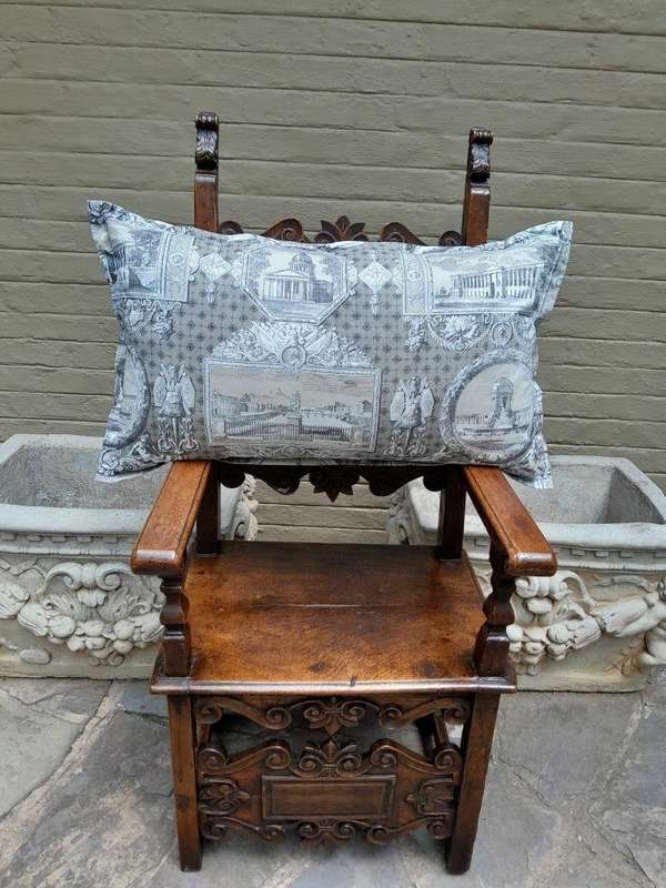 Scatter Cushion With Imported Architectural Design Grey / Cream Fabric and 1x Long Shape Scatter ...