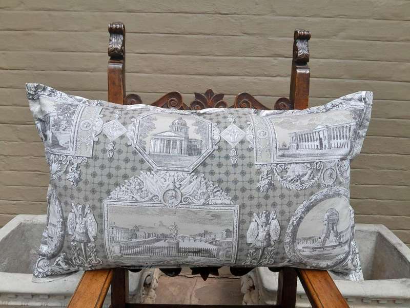 Scatter Cushion With Imported Architectural Design Grey / Cream Fabric and 1x Long Shape Scatter ...