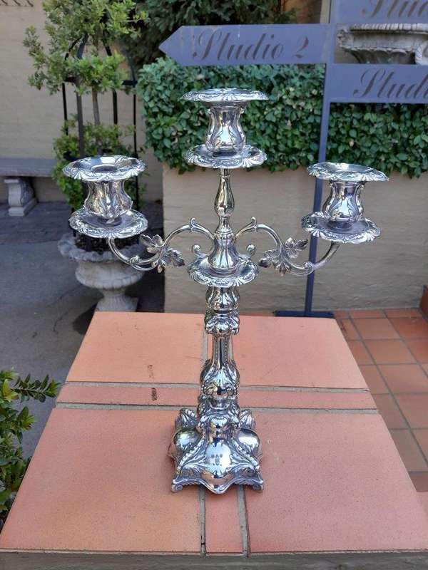 An Antique Victorian Silver-Plate Candelabra on Feet