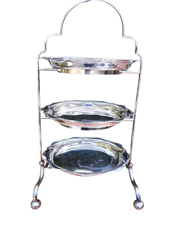 An Antique English Edwardian Tall Silver-Plate Cake / Food Stand with Three Removable Plates / Bowls