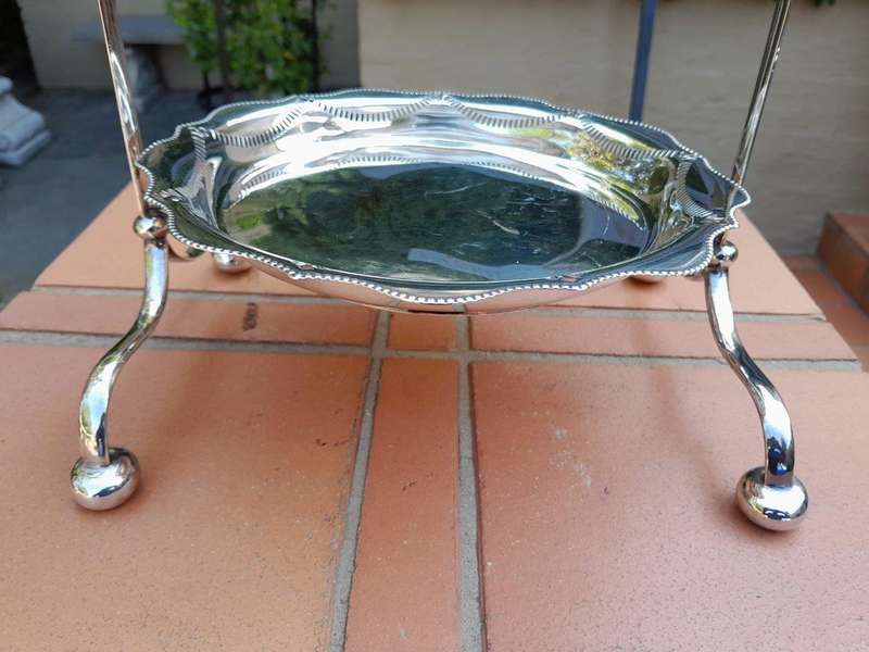 An Antique English Edwardian Tall Silver-Plate Cake / Food Stand with Three Removable Plates / Bowls