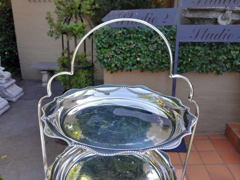 An Antique English Edwardian Tall Silver-Plate Cake / Food Stand with Three Removable Plates / Bowls