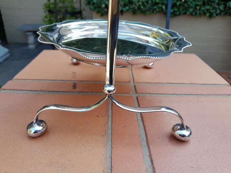 An Antique English Edwardian Tall Silver-Plate Cake / Food Stand with Three Removable Plates / Bowls