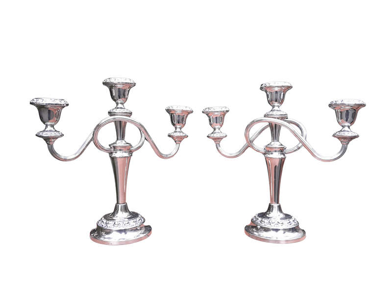 A 20TH Century Pair of Silver Plate Candelabras