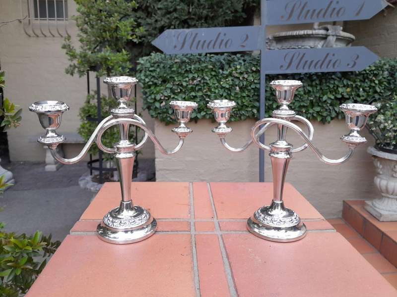 A 20TH Century Pair of Silver Plate Candelabras