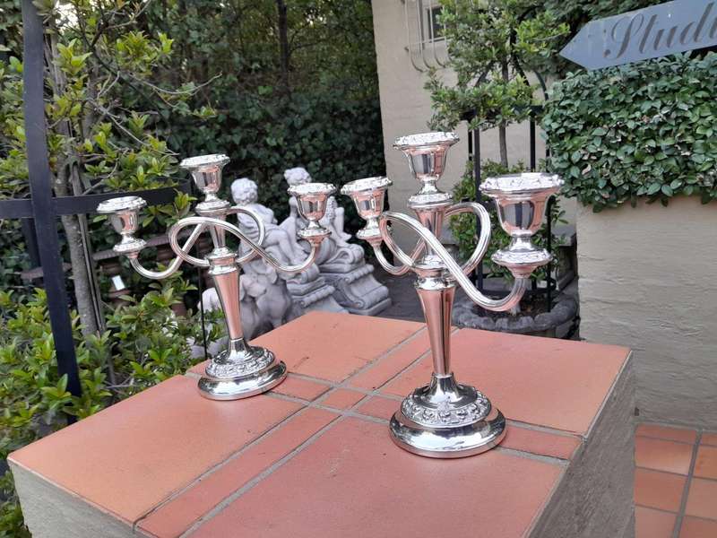 A 20TH Century Pair of Silver Plate Candelabras