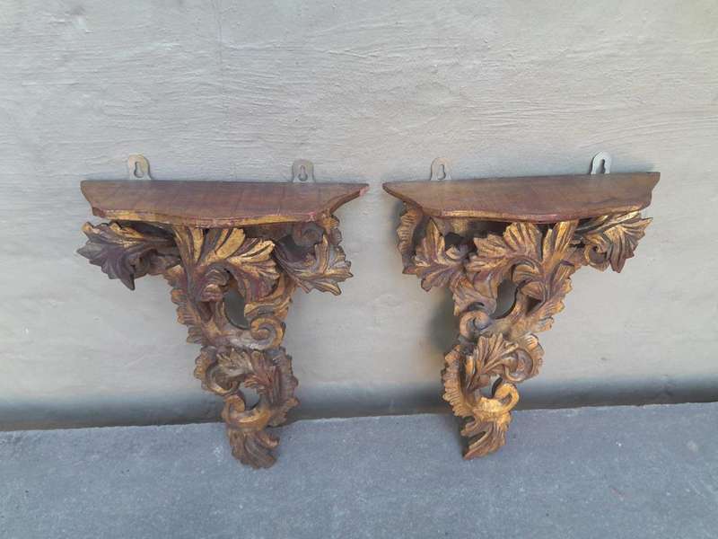 A 20th Century French Style Pair Of Ornately Carved Giltwood Wall Sconces ND