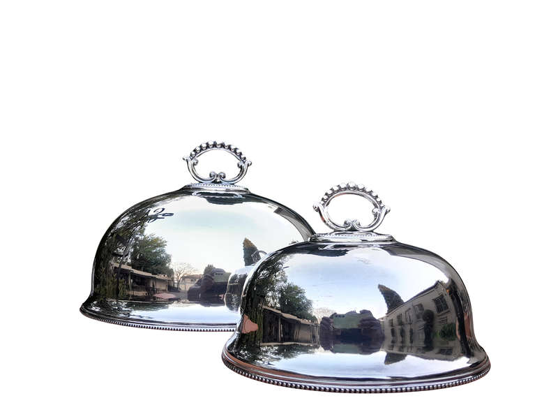 20th Century Graduated Set of Two Silver Plate Food Domes
