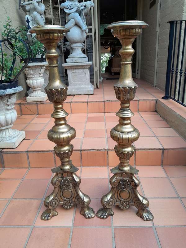 A 20th Century Set Of Four (Two Sized Pairs) Of Solid Brass Rococo Style Candelabras