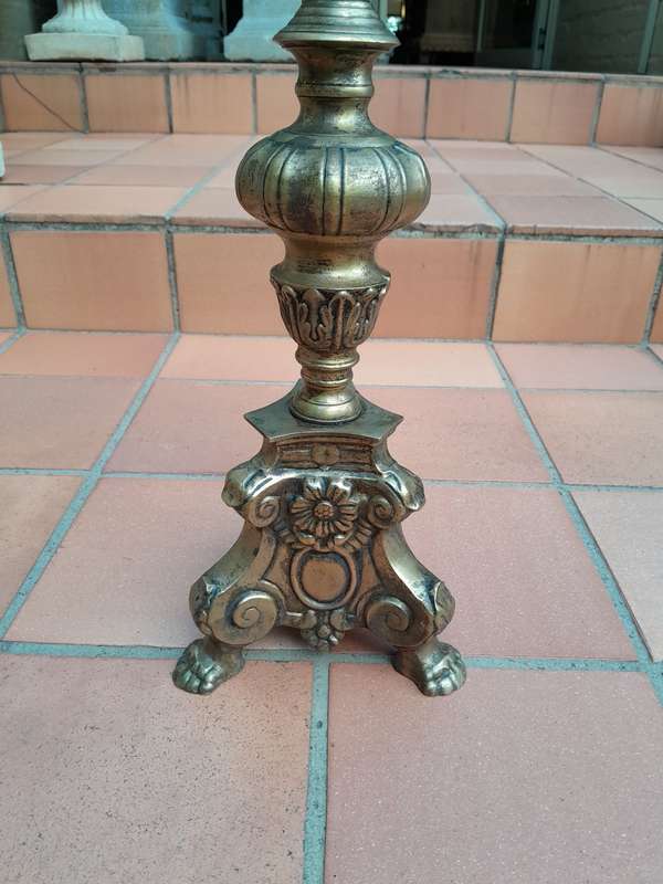 A 20th Century Set Of Four (Two Sized Pairs) Of Solid Brass Rococo Style Candelabras