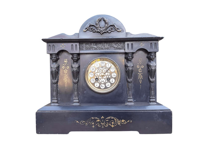 An Antique Victorian Black Slate Clock
