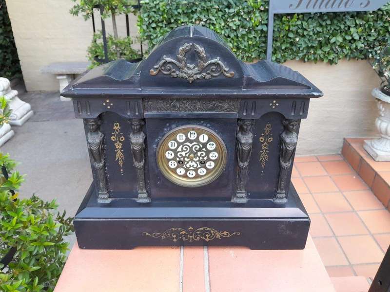 An Antique Victorian Black Slate Clock