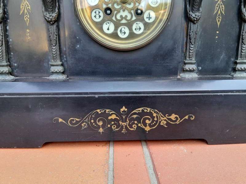 An Antique Victorian Black Slate Clock