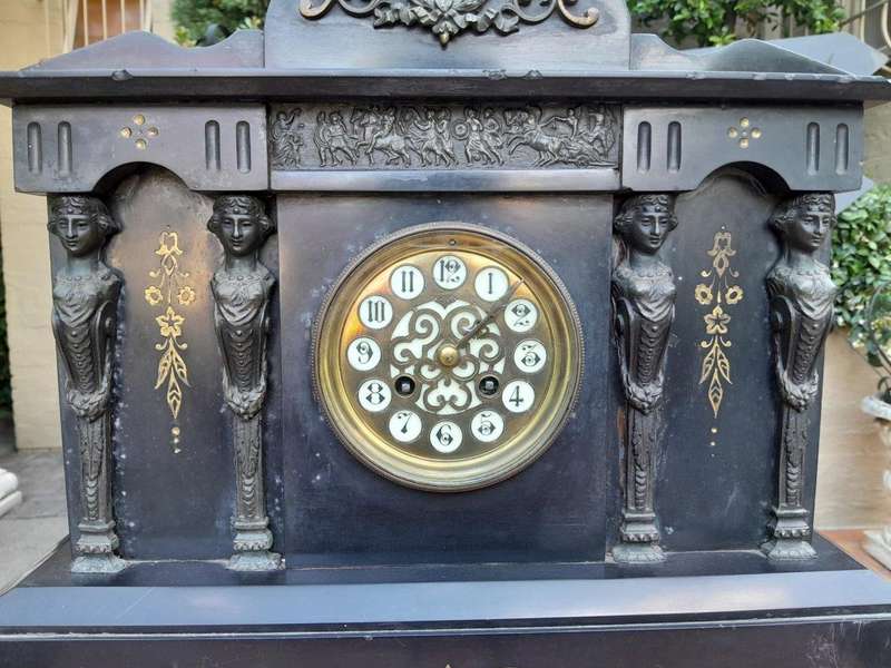 An Antique Victorian Black Slate Clock