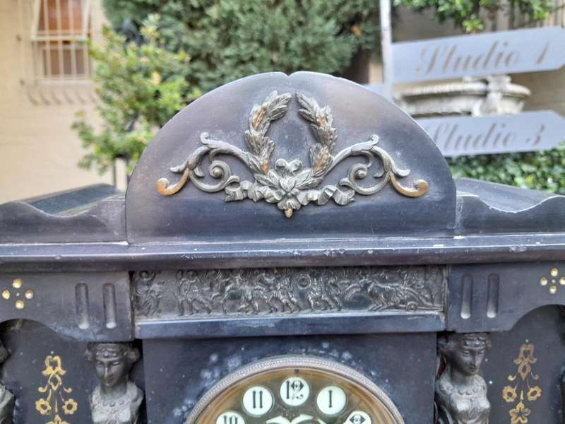 An Antique Victorian Black Slate Clock