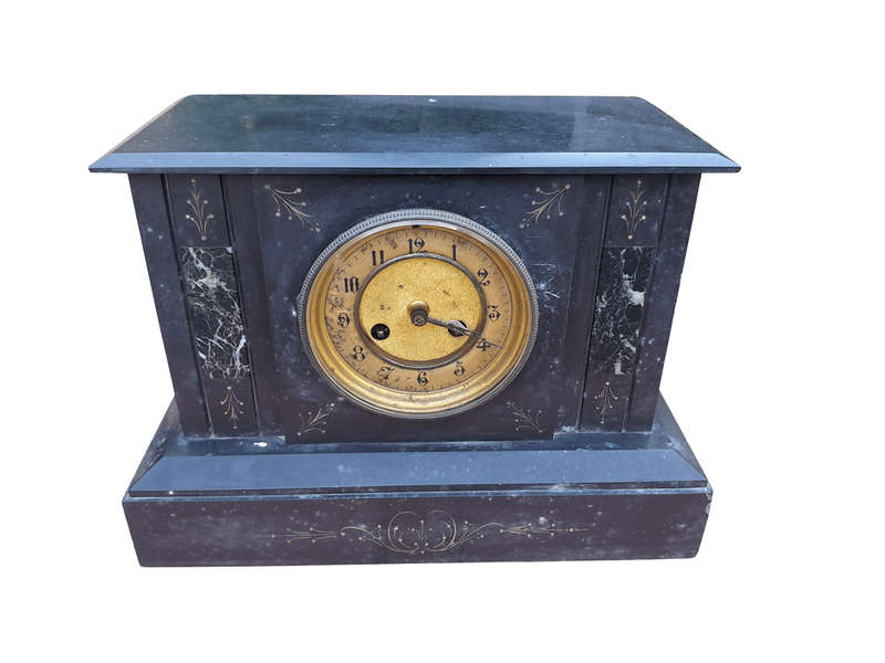 An Antique Victorian Black Slate And Marble Clock