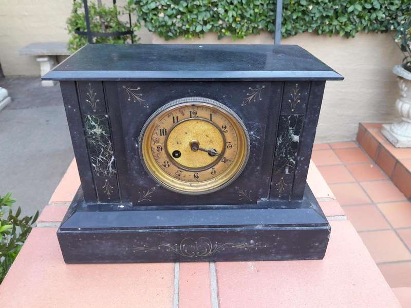 An Antique Victorian Black Slate And Marble Clock