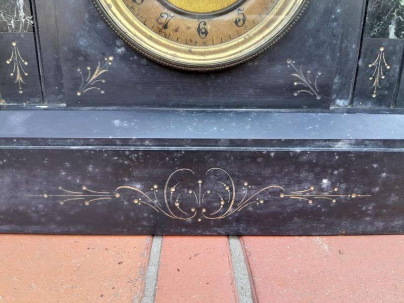 An Antique Victorian Black Slate And Marble Clock