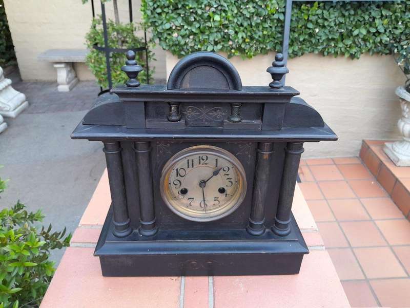 An Antique 19th Century Victorian Black Slate Clock