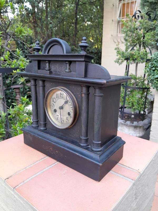 An Antique 19th Century Victorian Black Slate Clock
