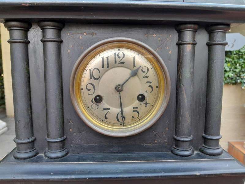 An Antique 19th Century Victorian Black Slate Clock