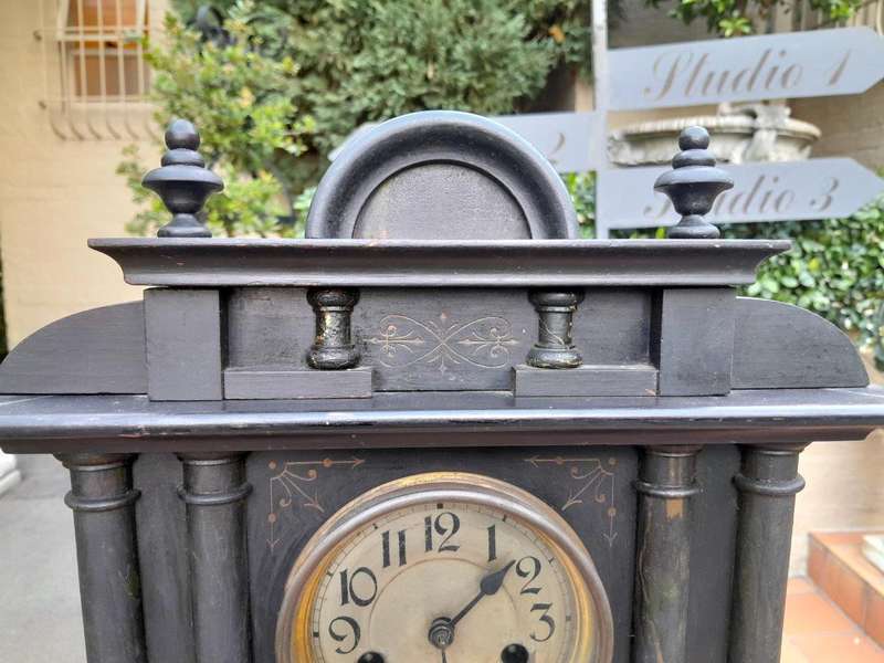 An Antique 19th Century Victorian Black Slate Clock