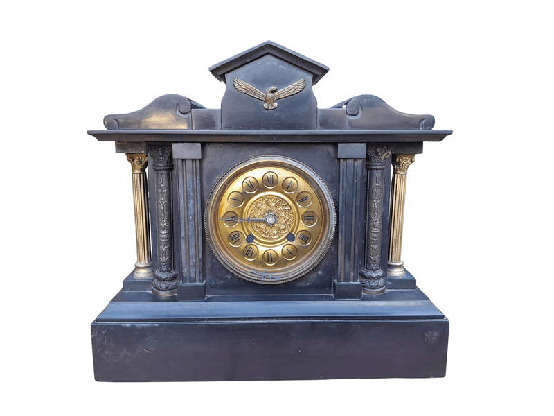 An Antique 19th Century French Style Black Slate Quartz Clock