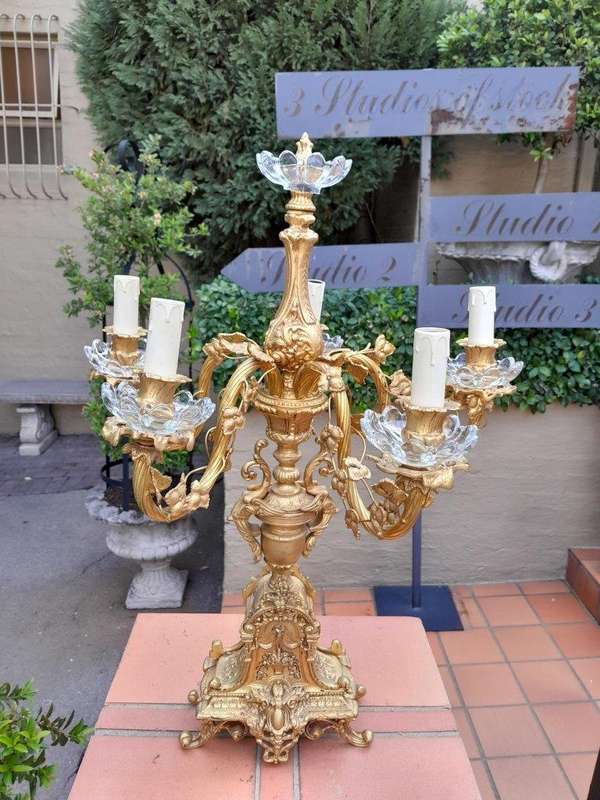A French Style Brass And Crystal Table Lamp