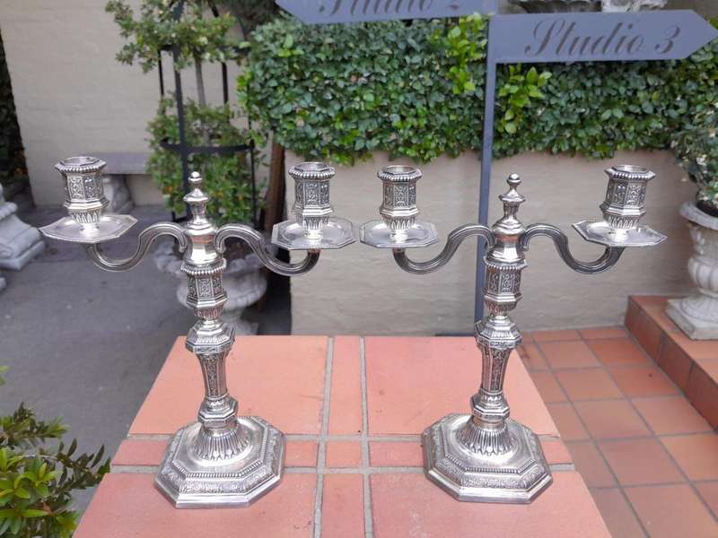 A Pair Of Christofle Silver Plate Candelabra