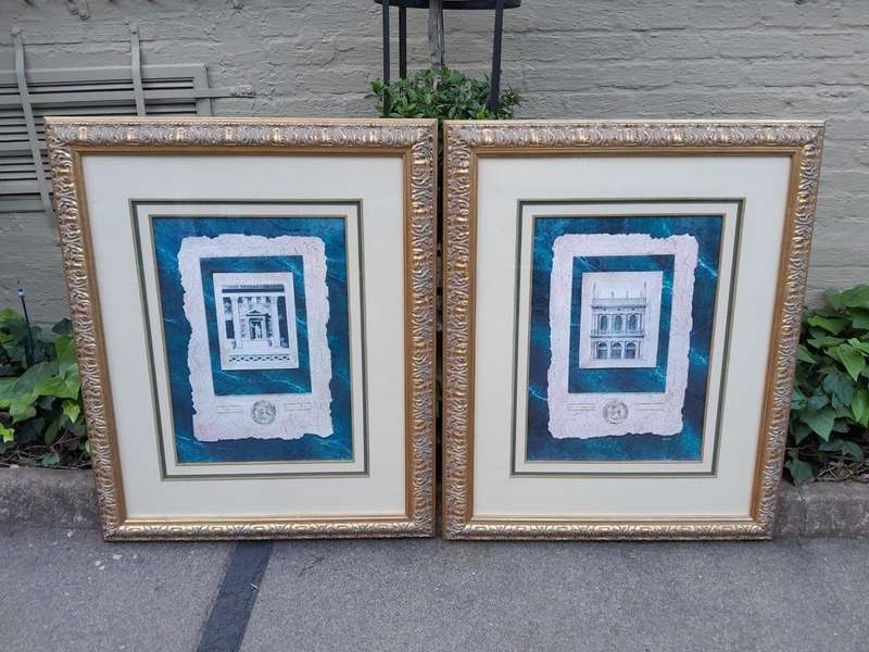 A 20th Century Pair Of Architectural Signed Hunter In Plates