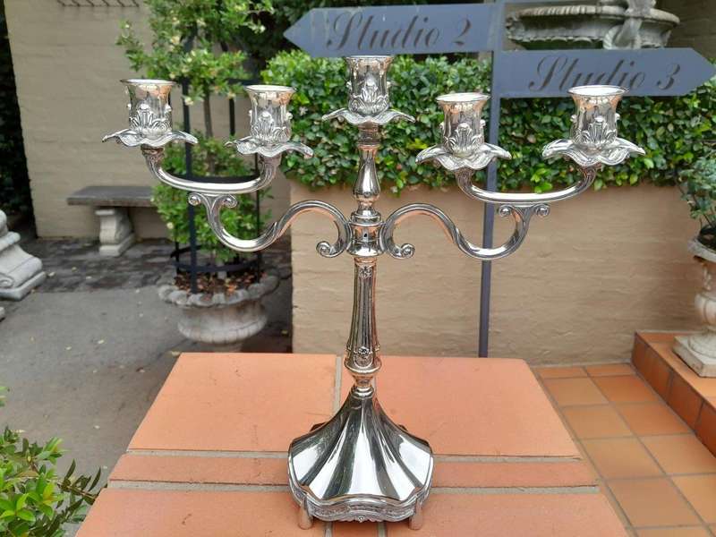 A 20th Century Silver Plate Candelabra with Wax Pans