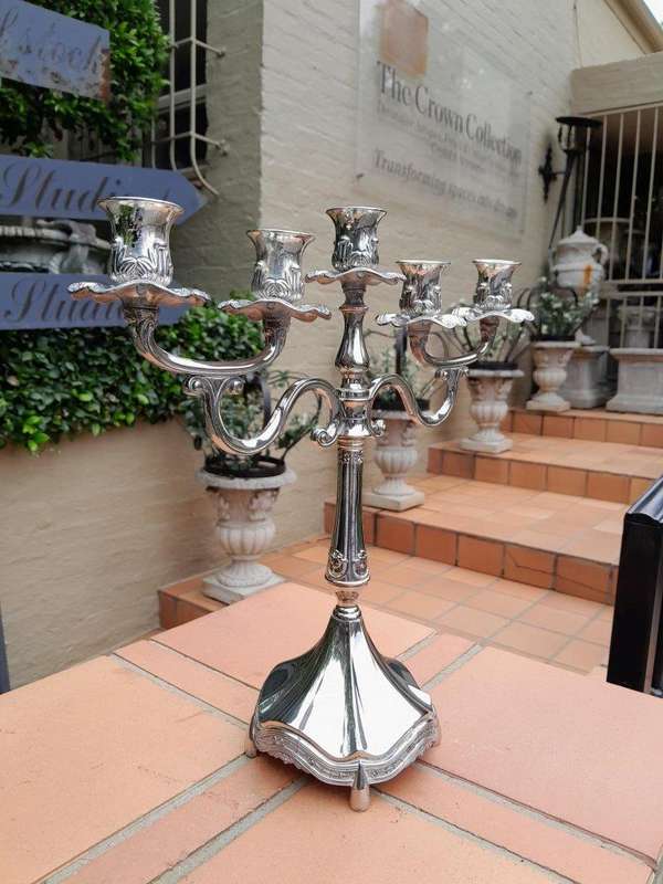A 20th Century Silver Plate Candelabra with Wax Pans