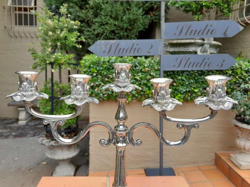 A 20th Century Silver Plate Candelabra with Wax Pans