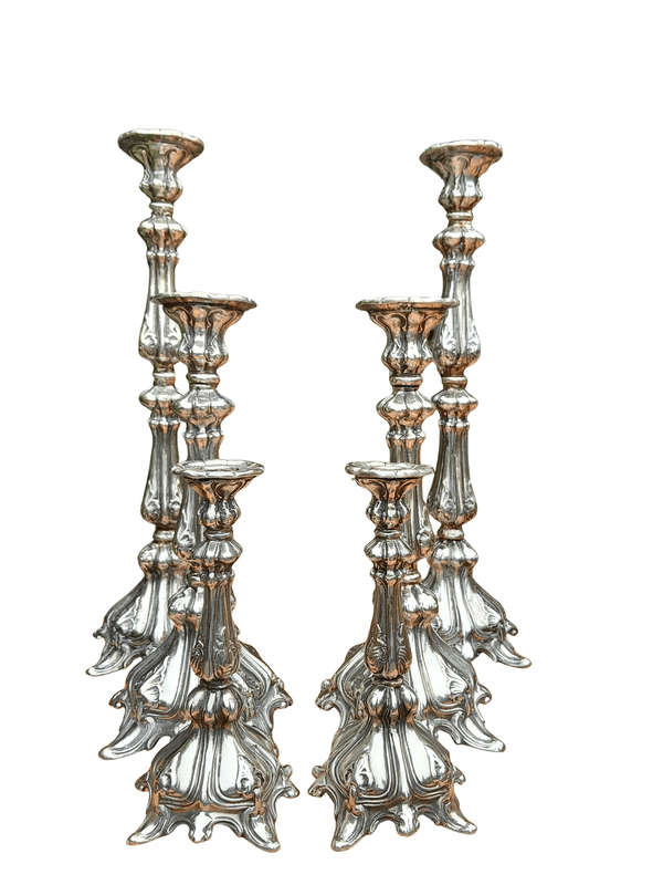A  20th Century Ornate Set of Six Candlesticks / Holders / Sticks as in Three Graduated Pairs of...