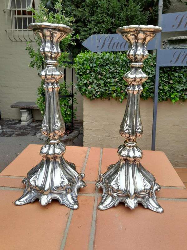 A  20th Century Ornate Set of Six Candlesticks / Holders / Sticks as in Three Graduated Pairs of...