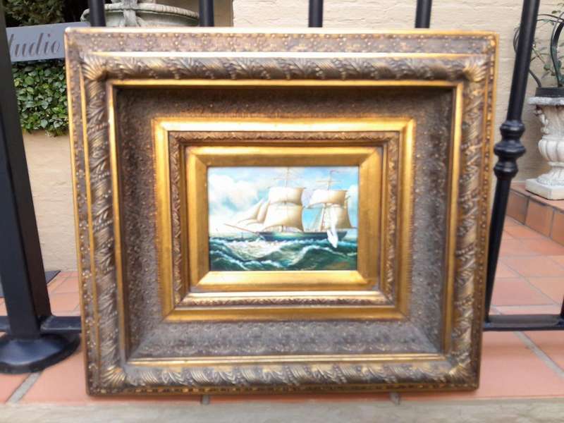 A Set of Two of 20TH Century Docking of Boats Signed in Ornately Gilded Frames