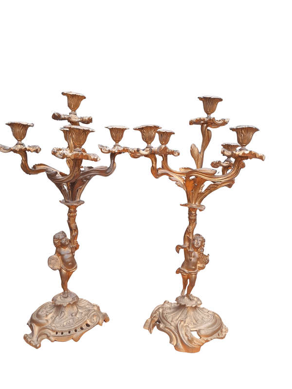 A 20th Century Pair of Gilt Metal Candelabra